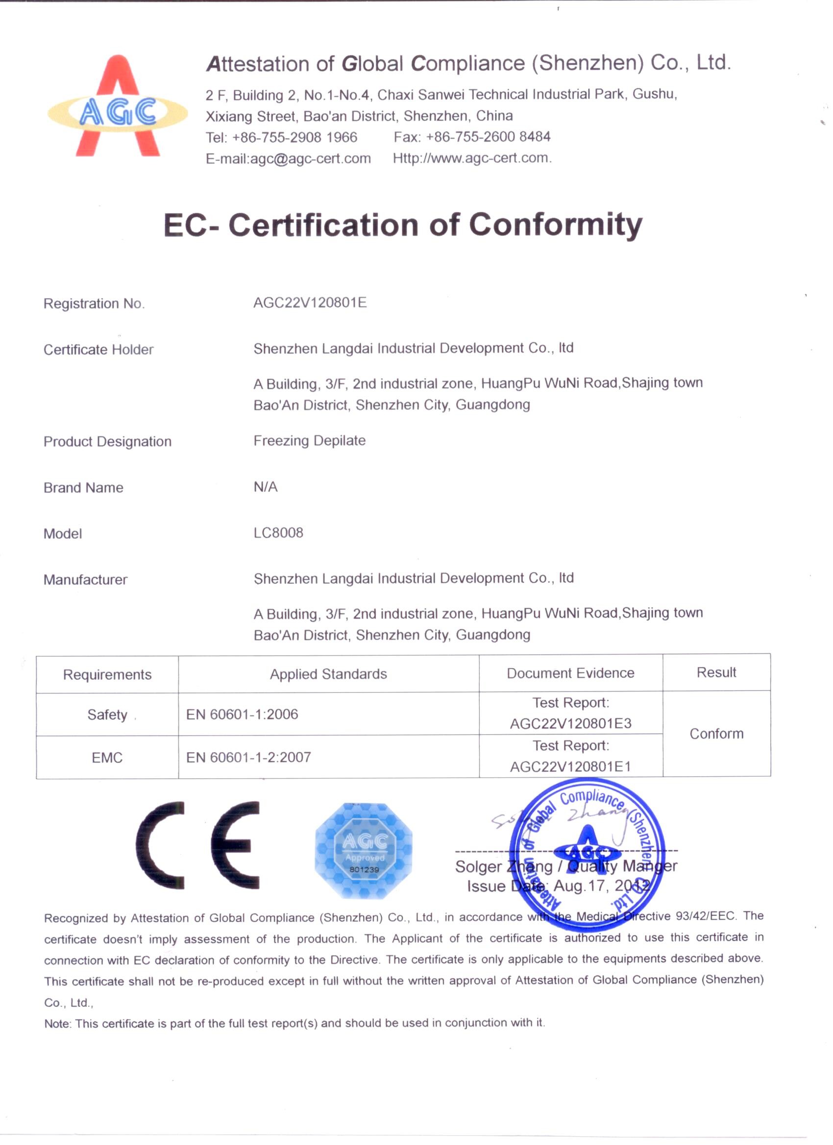 Cina Shenzhen Langdai Industrial Development Co., Ltd. Sertifikasi