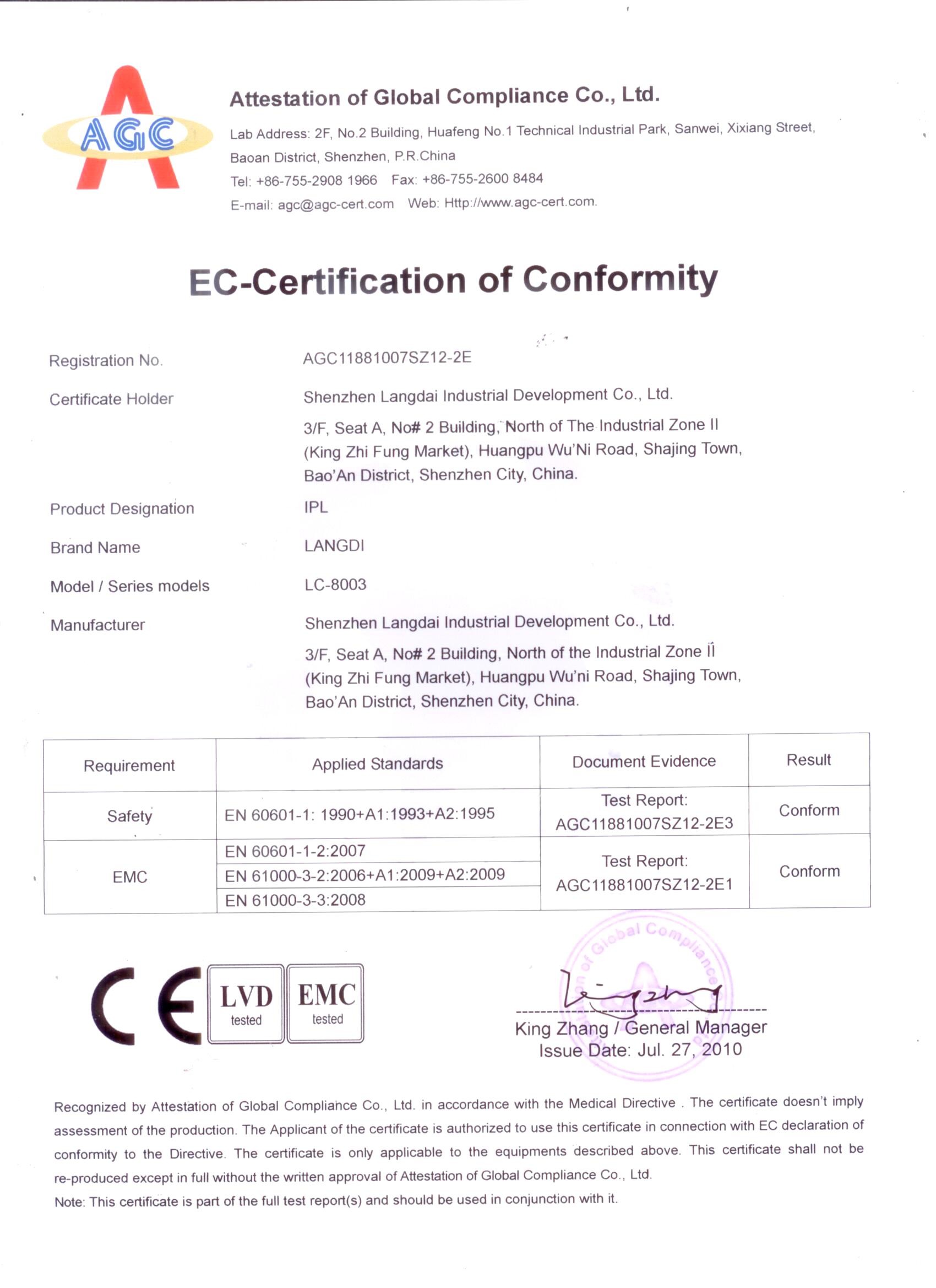 Cina Shenzhen Langdai Industrial Development Co., Ltd. Sertifikasi